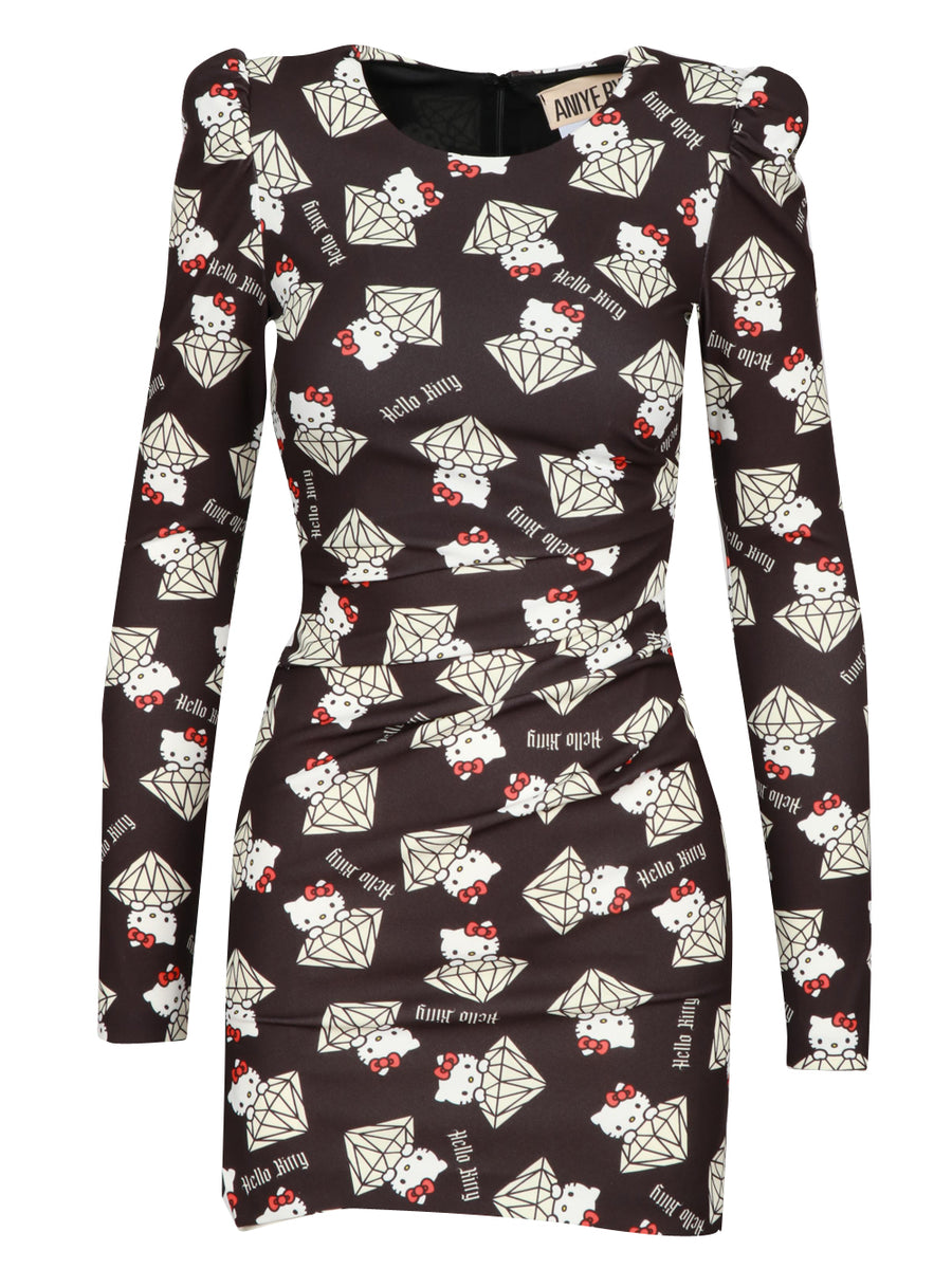 ANIYE BY Vestito Kitty Diamond Tubino Nero con Stampa Hello Kitty