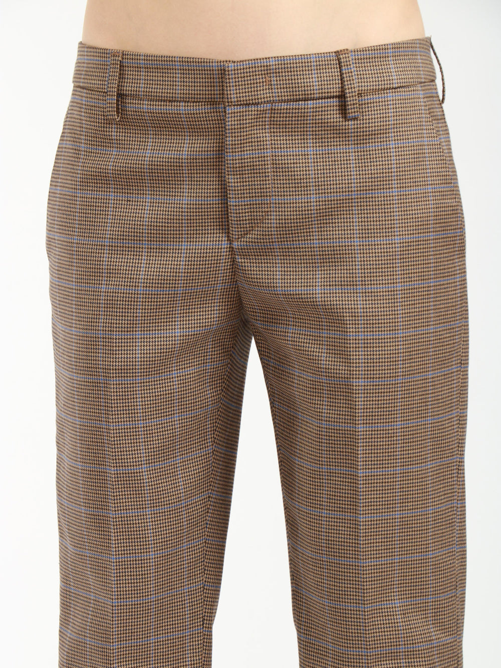 DONDUP Pantaloni Kasya in Pied de Poule Marroni e Blu Marrone/bluette