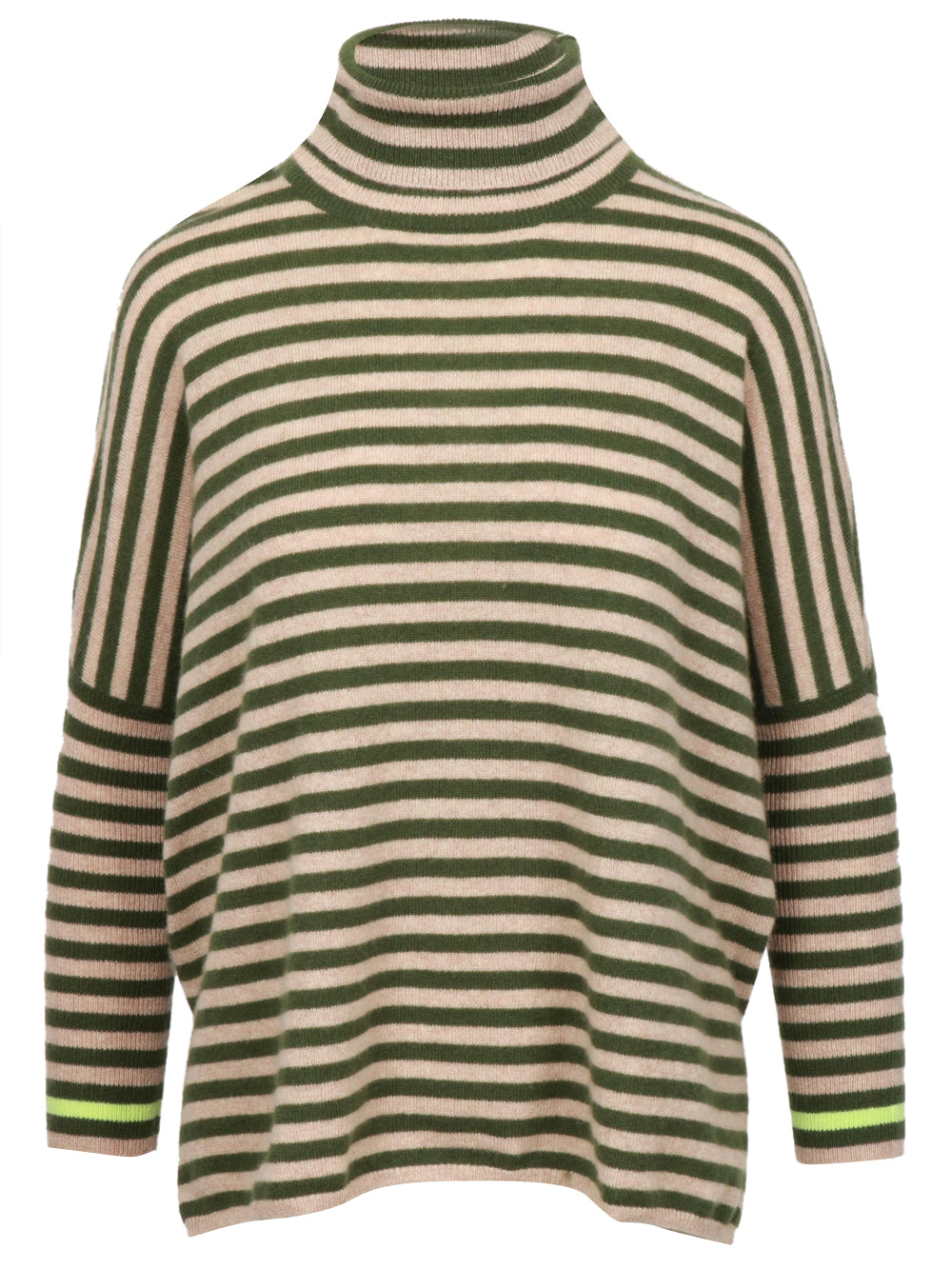 ABSOLUT CASHMERE Maglia in Cashmere a Righe Verde e Beige Collo Alto Verde/beige