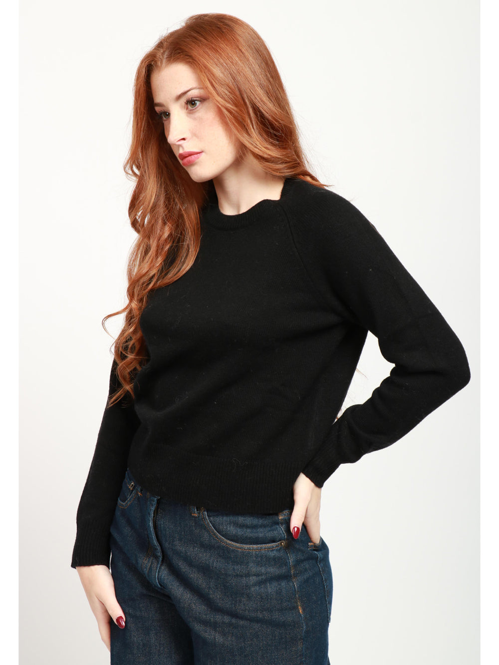 ABSOLUT CASHMERE Maglia Girocollo in Misto Lana e Cashmere Nera Nero