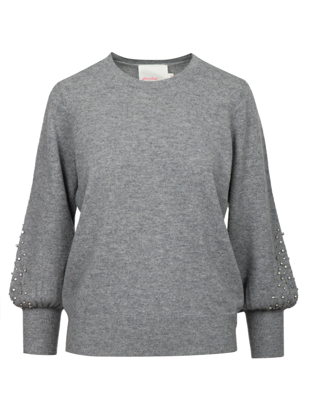 ABSOLUT CASHMERE Maglia Girocollo in Misto Cashmere Grigia con Strass Grigio