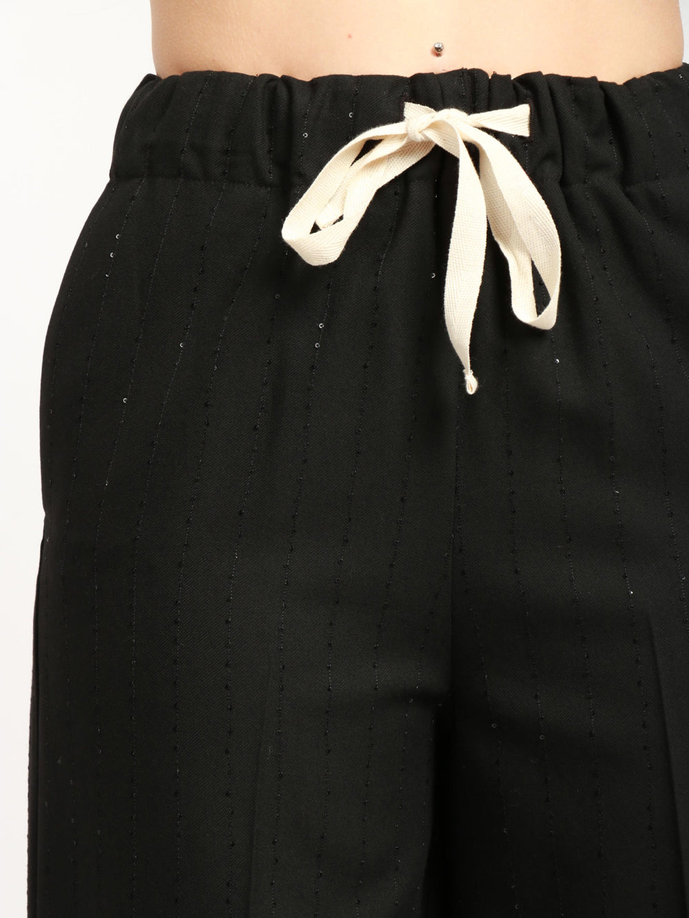 ATTIC & BARN Pantaloni Begonia Palazzo Neri con Paillettes Nero