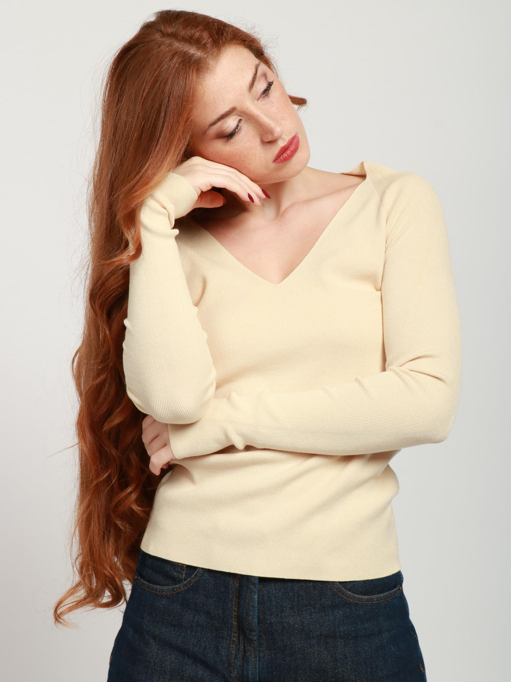 Cipresso Cream V-Neck Sweater