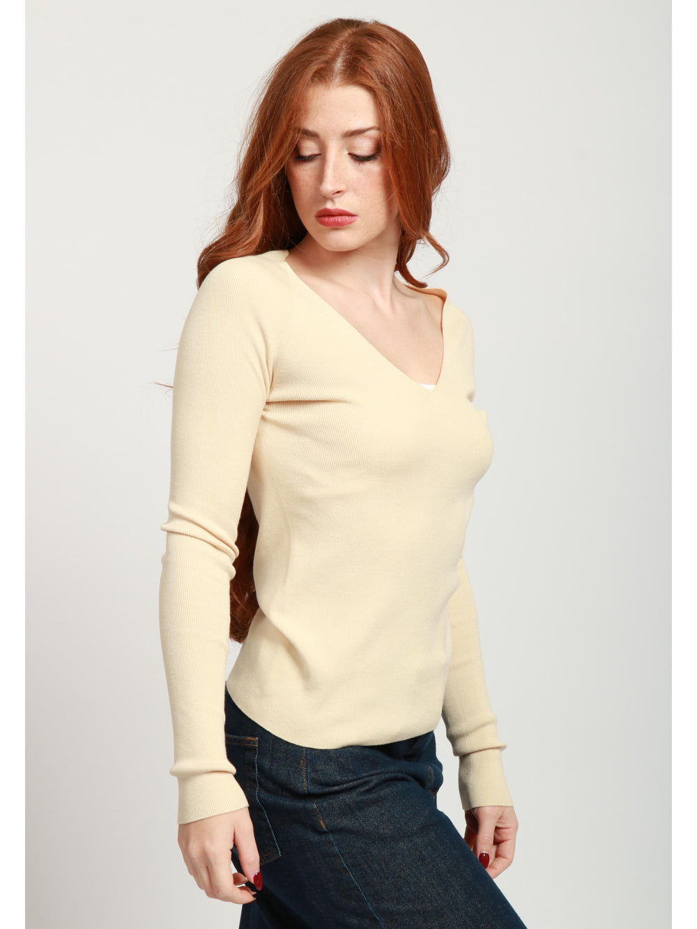 Cipresso Cream V-Neck Sweater