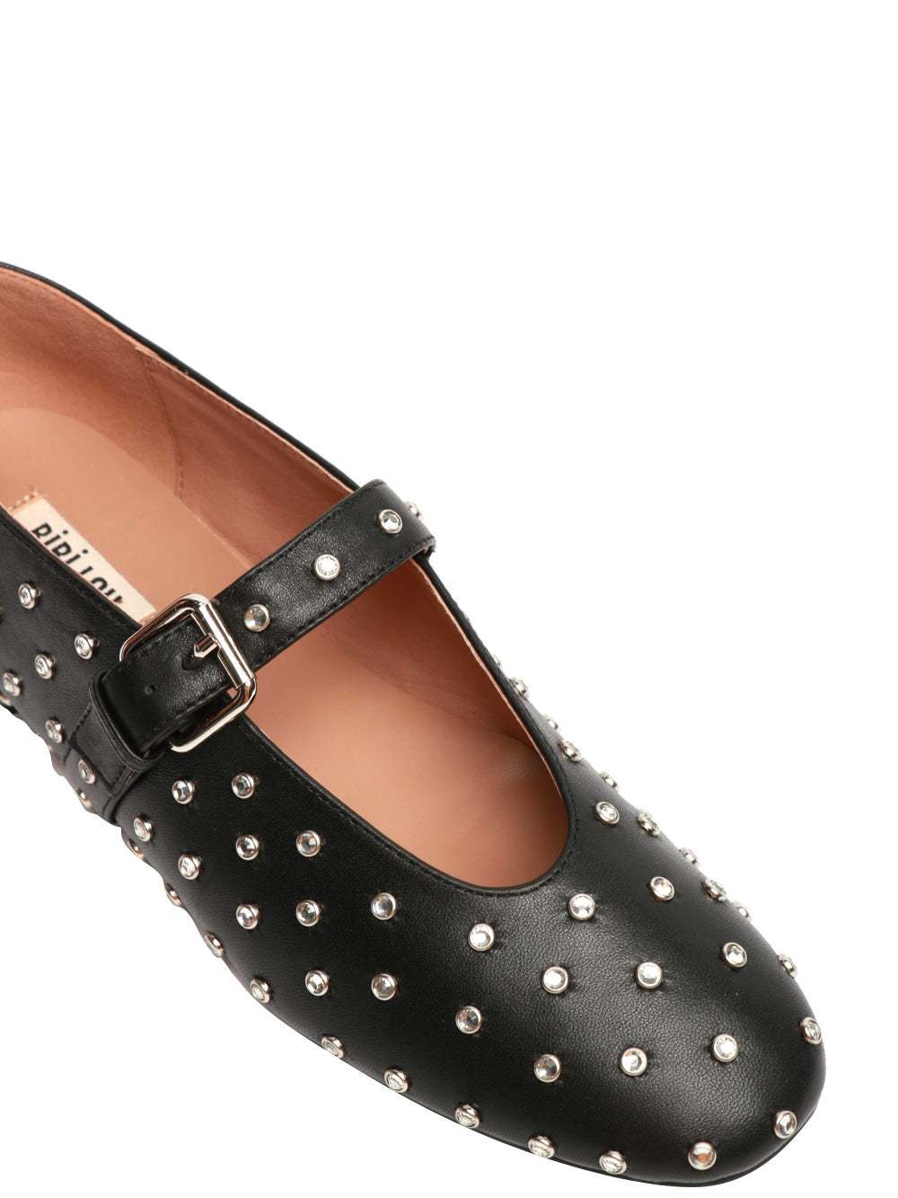 BIBI LOU Scarpe Ballerina Naila in Pelle Nere con Borchie Strass Nero