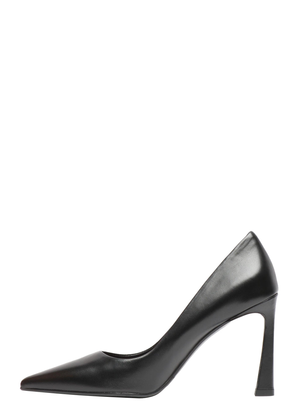 Black Leather Pointed Toe Stiletto Heel Pumps