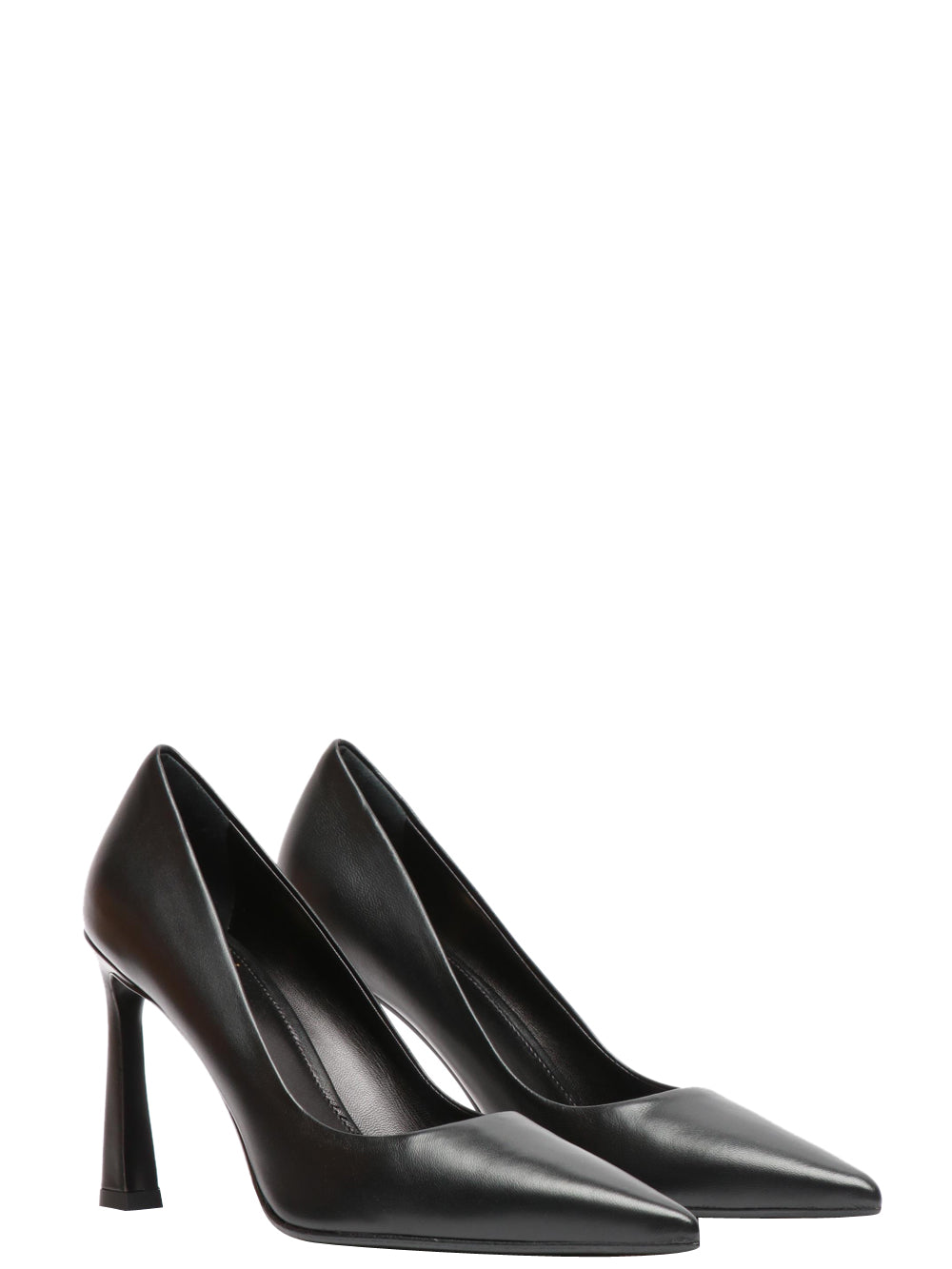 Black Leather Pointed Toe Stiletto Heel Pumps