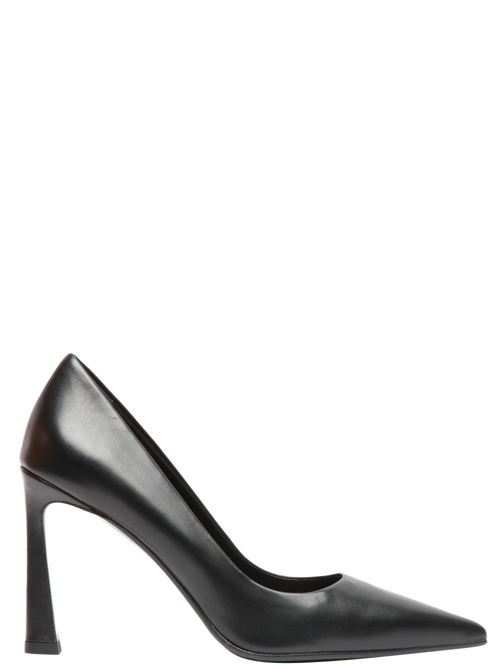 Black Leather Pointed Toe Stiletto Heel Pumps