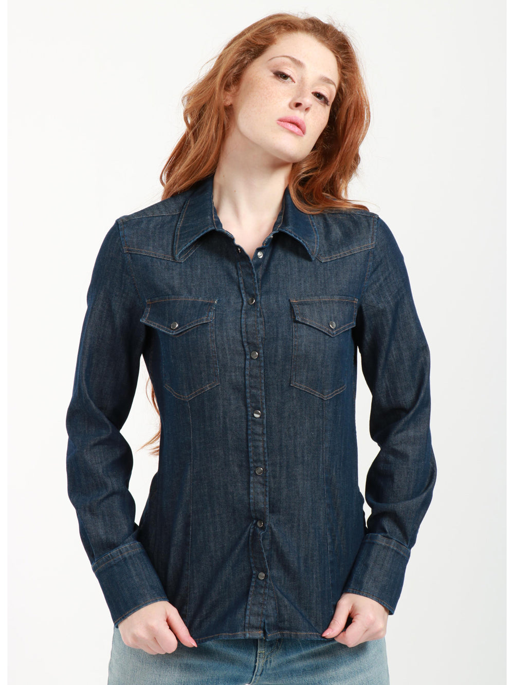 DONDUP Camicia in Denim di Cotone Blu Scuro Denim scuro