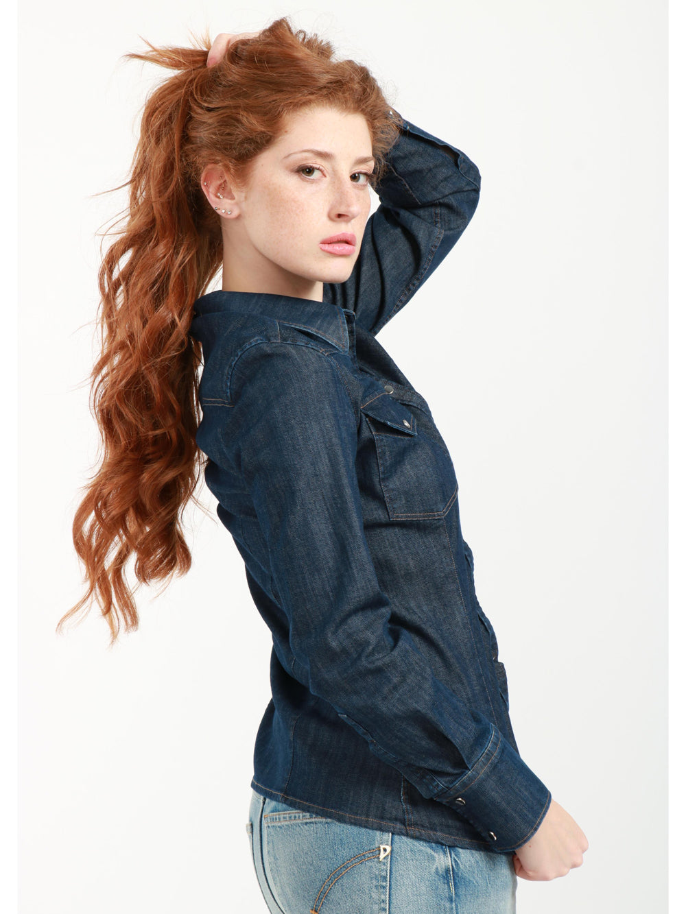 DONDUP Camicia in Denim di Cotone Blu Scuro Denim scuro