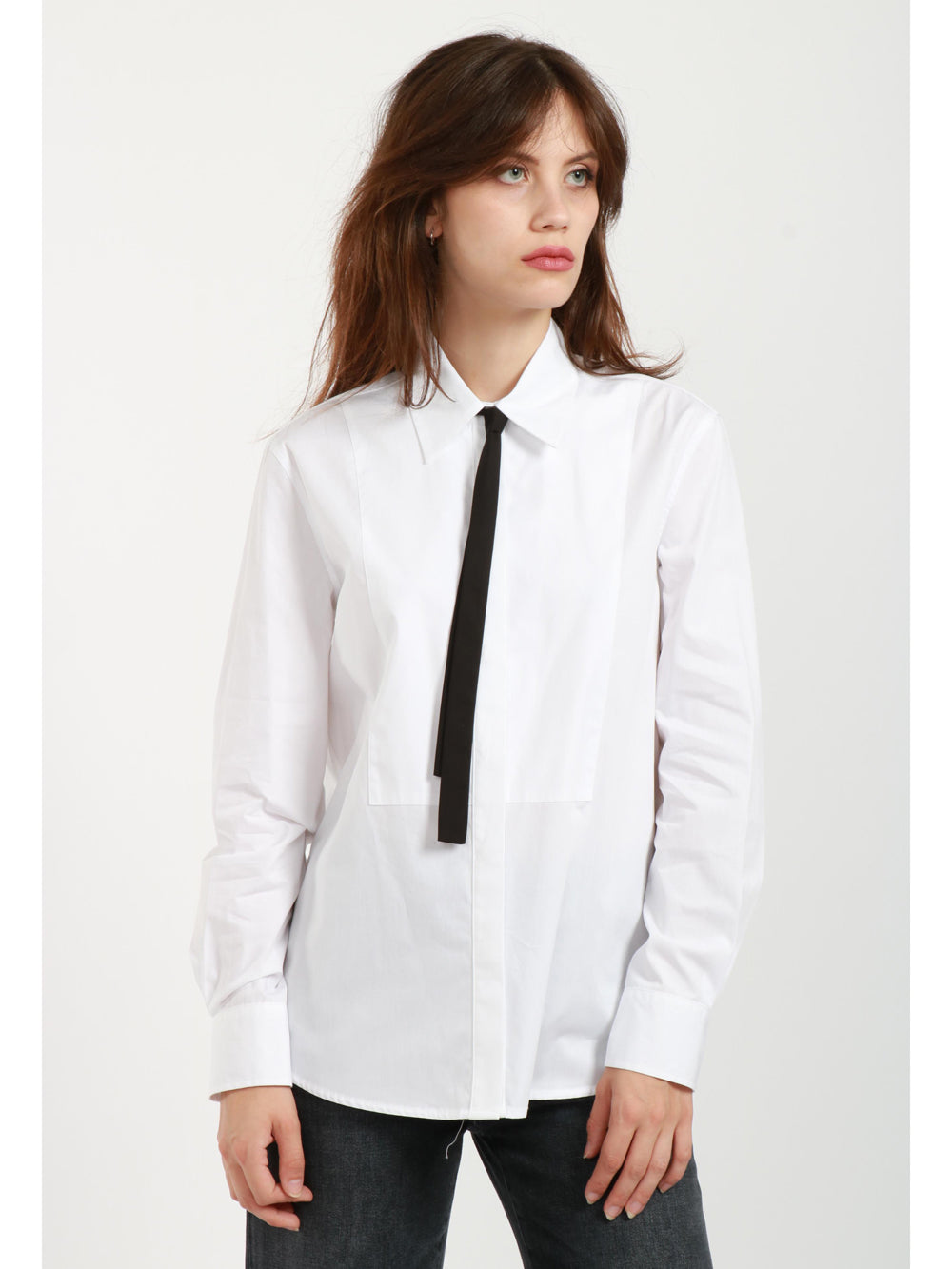 DONDUP Camicia in Popeline Bianca con Cravatta Bianco