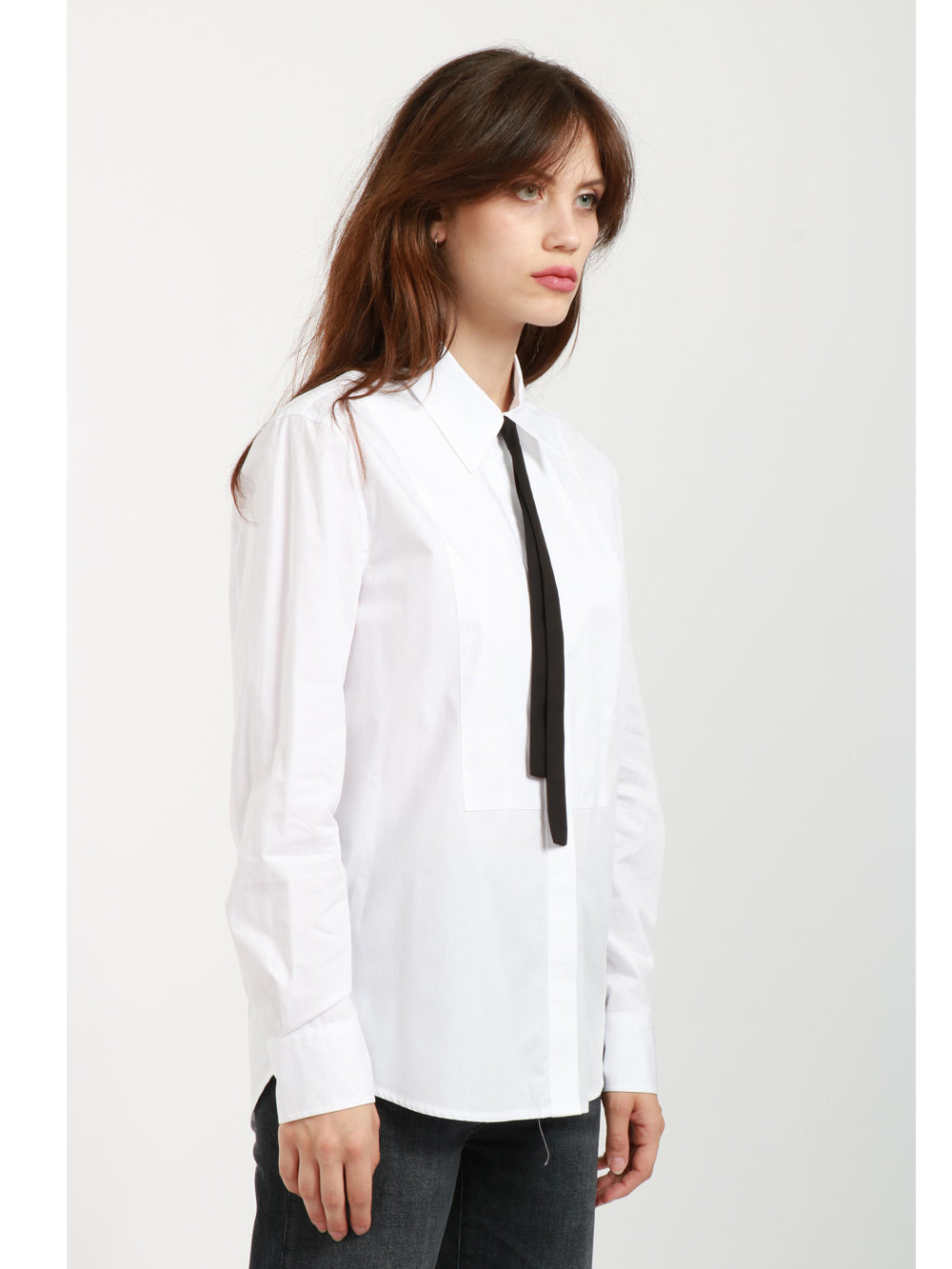 DONDUP Camicia in Popeline Bianca con Cravatta Bianco