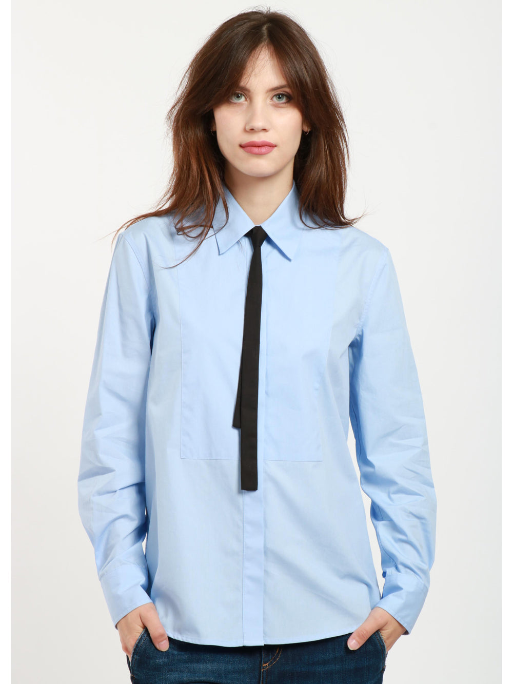 DONDUP Camicia in Popeline Celeste con Cravatta Celeste