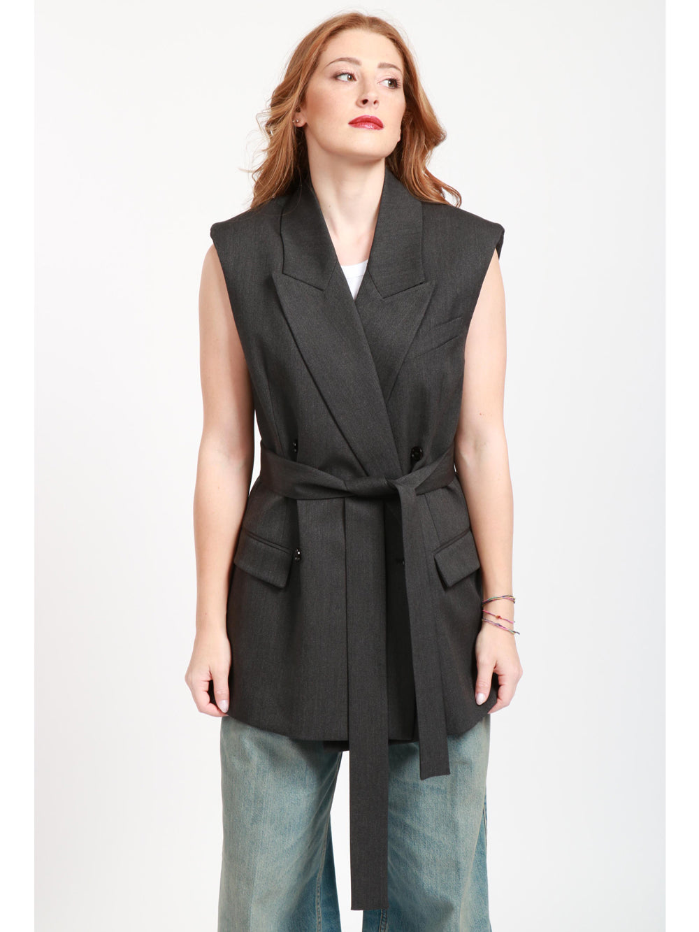 Double-breasted waistcoat in Granité Wool and Gray Cotton