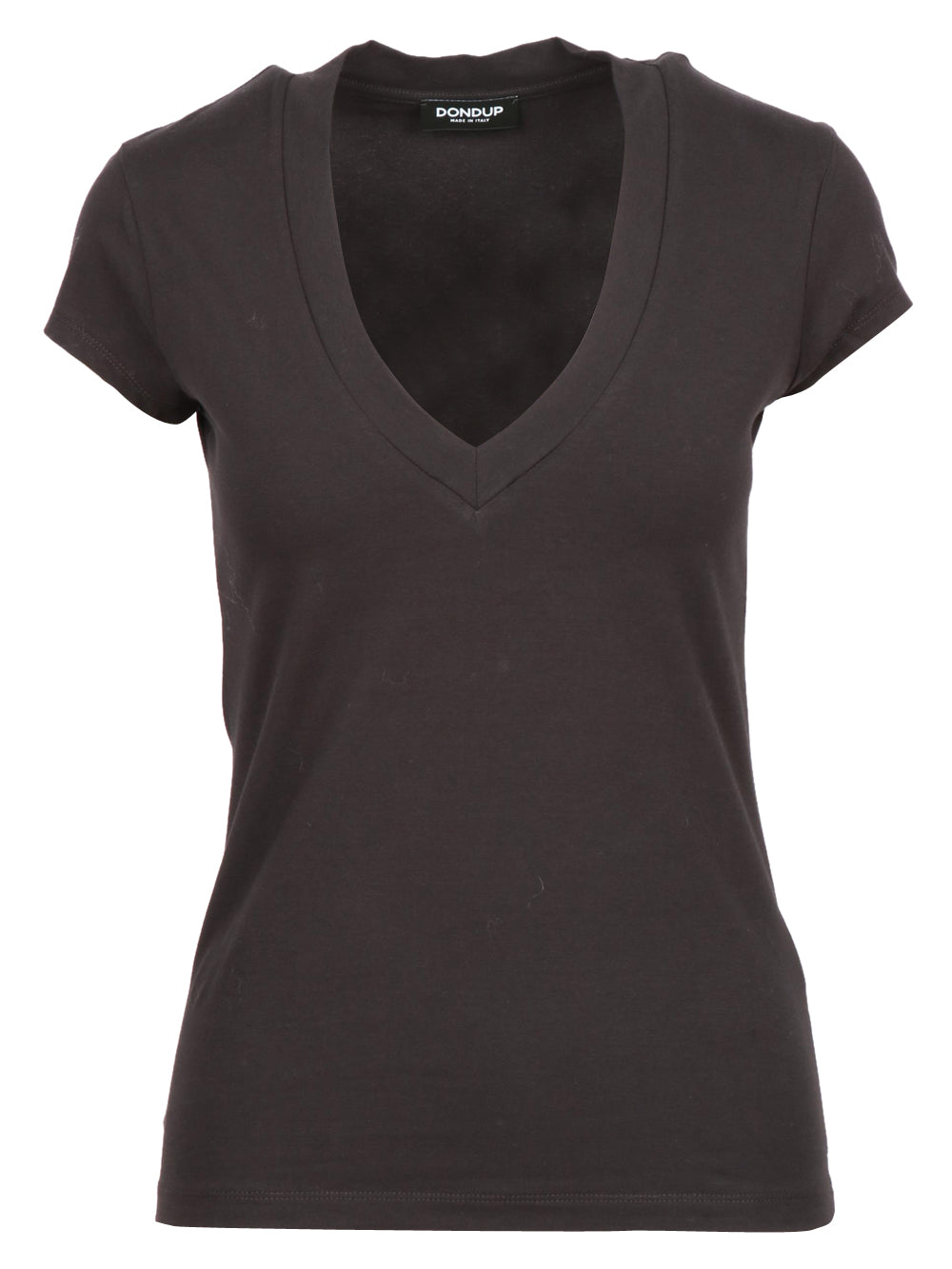 T-Shirt in Cotone Nera con Scollo a V