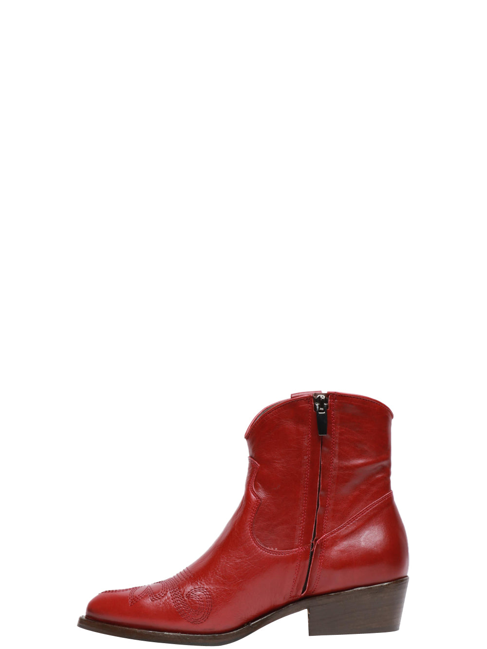 Red Leather Ankle Texan Boots with Fringes