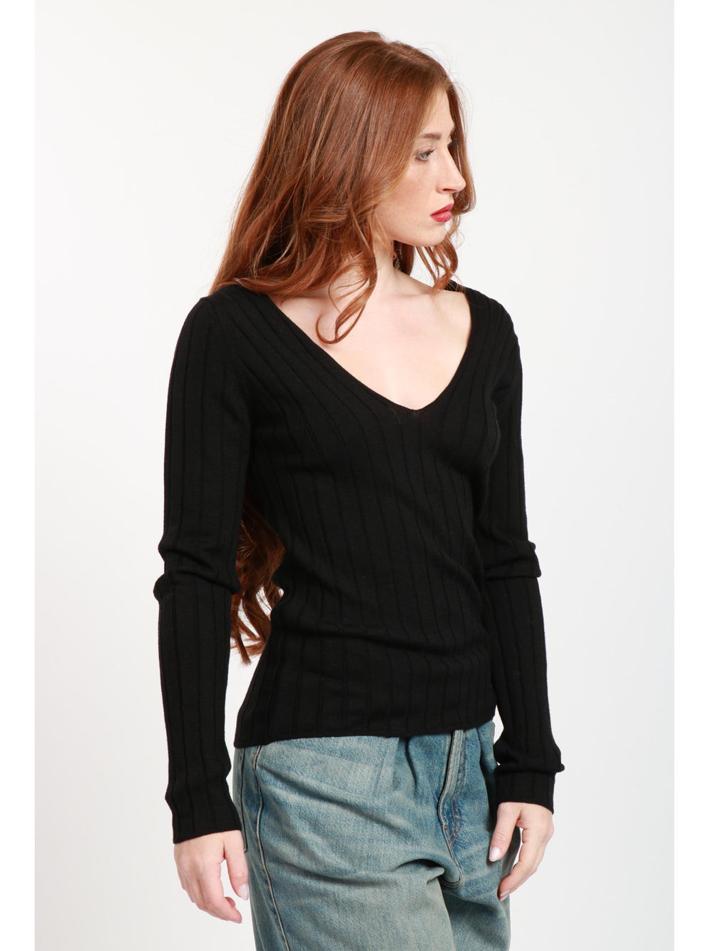 Elvira Black Ribbed Virgin Wool Sweater