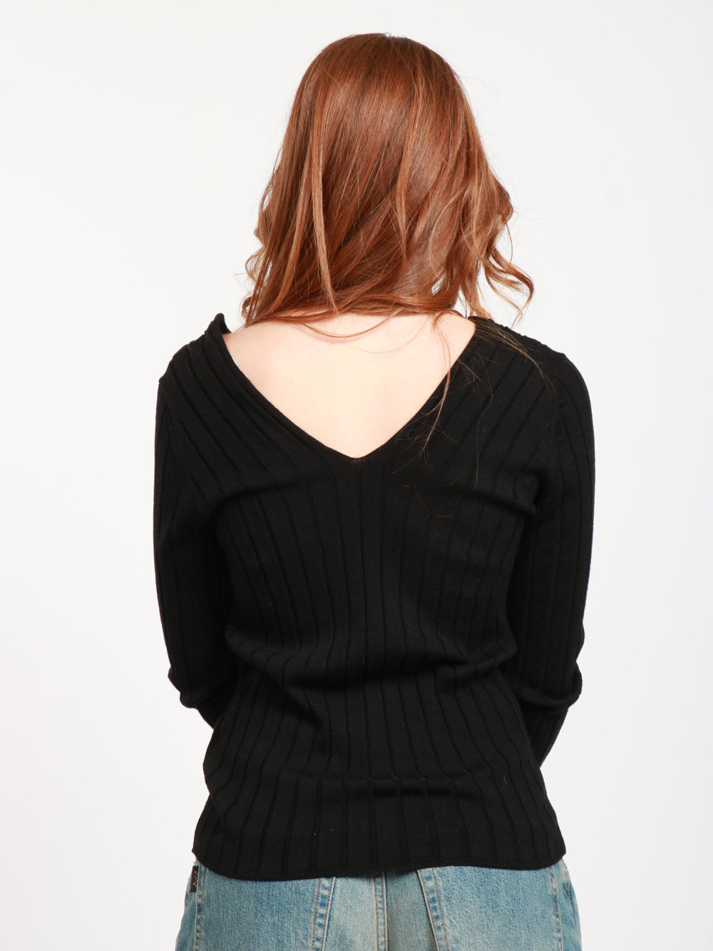 Elvira Black Ribbed Virgin Wool Sweater