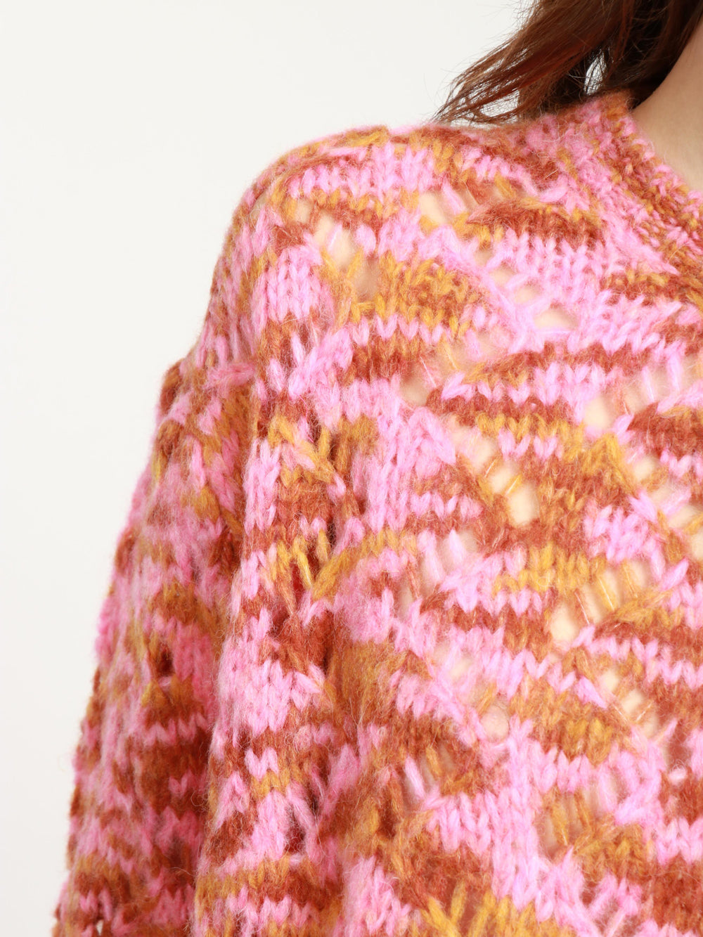 Pink and Tobacco Alpaca Blend Crewneck Sweater