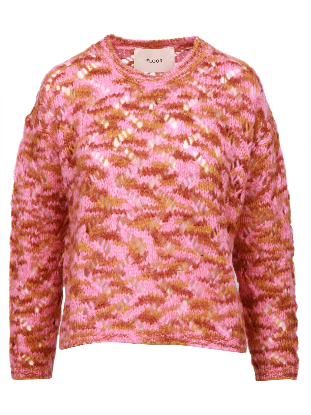 Pink and Tobacco Alpaca Blend Crewneck Sweater