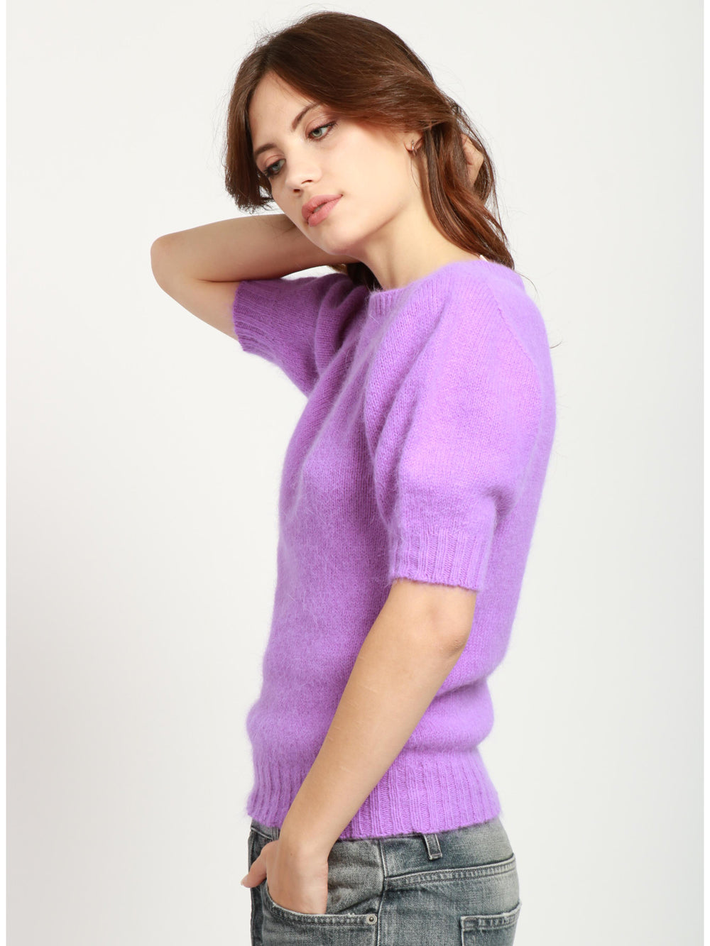 Maglia Girocollo in Misto Angora Viola