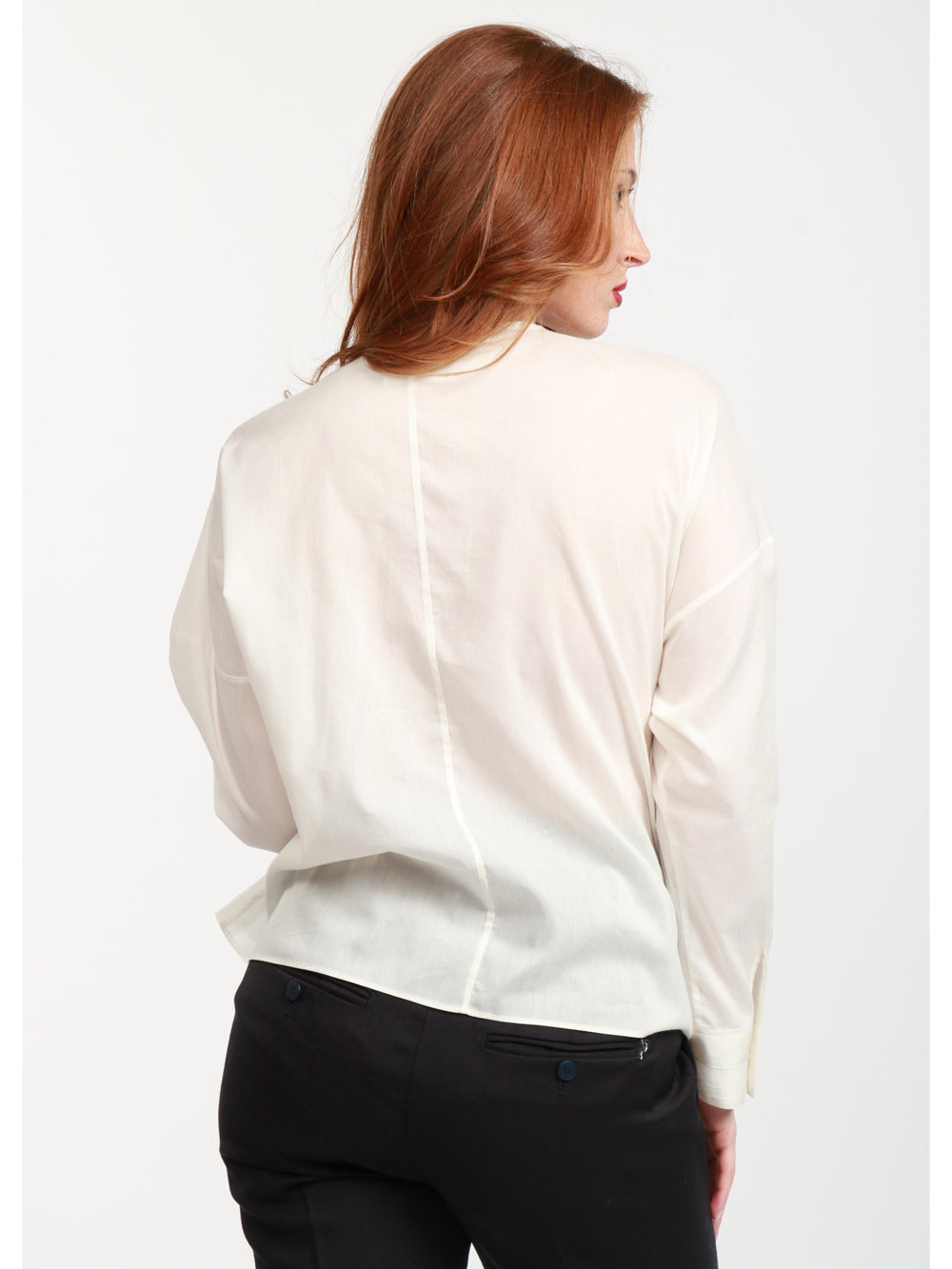 FORTE FORTE Blusa in Voile di Cotone e Seta Avorio con Ricamo Avorio