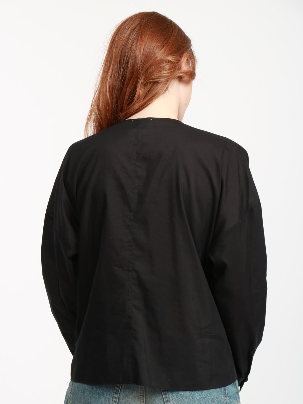 FORTE FORTE Blusa in Voile di Cotone e Seta Nera con Ricamo Nero