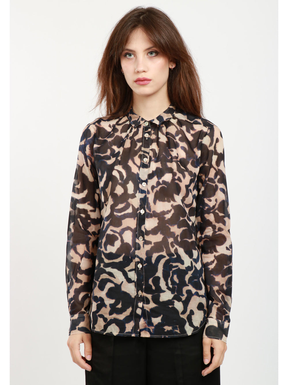 Alchemy Blue and Ivory Rose Print Silk Voile Shirt