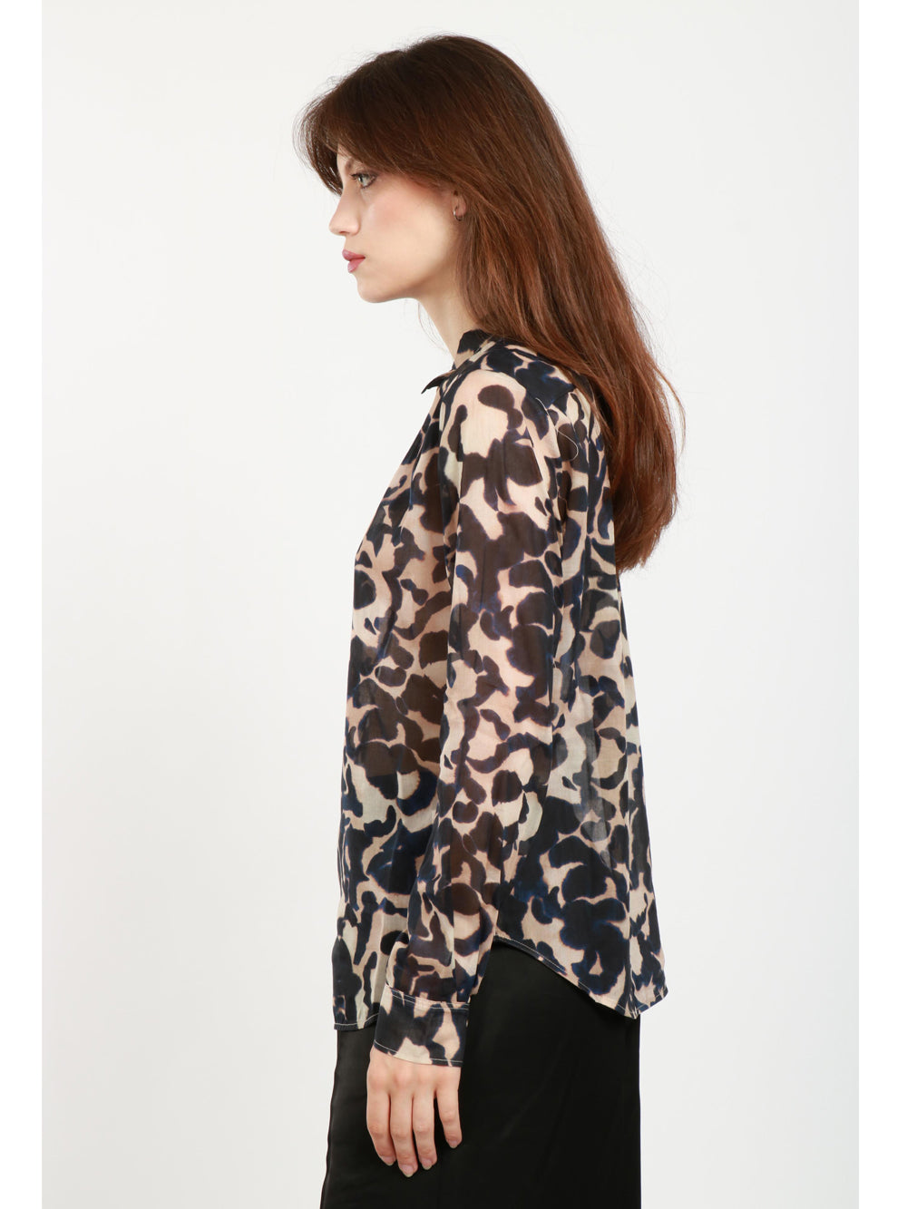 Alchemy Blue and Ivory Rose Print Silk Voile Shirt