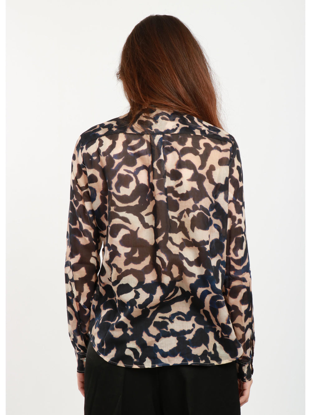 Alchemy Blue and Ivory Rose Print Silk Voile Shirt