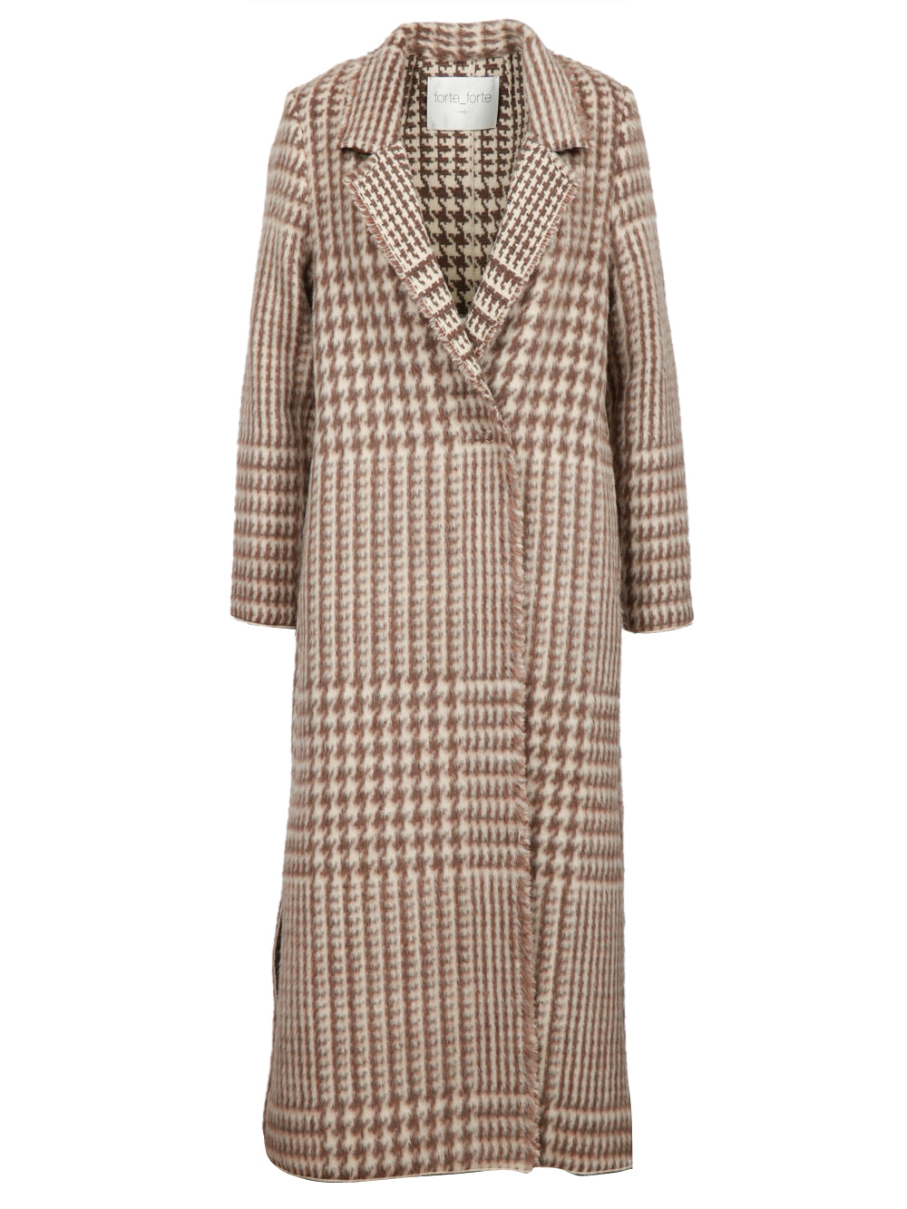 FORTE FORTE Cappotto Monopetto in Misto Alpaca Check Sabbia e Marrone Beige/marrone