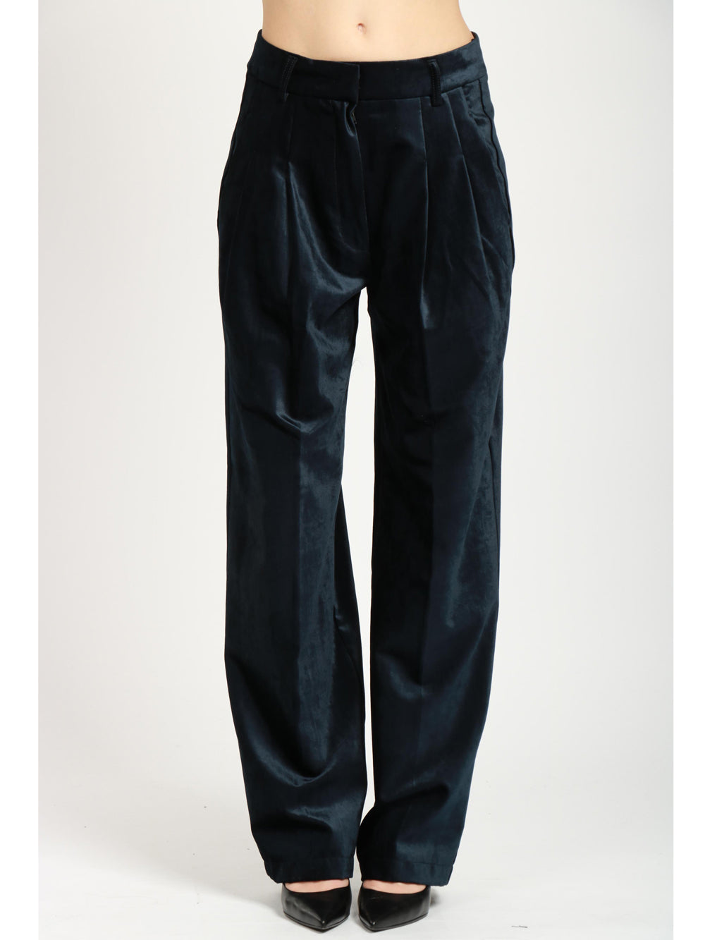 FORTE FORTE Pantaloni in Velluto Blu Notte con Pinces Blu notte