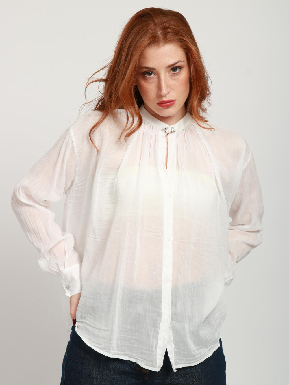 FORTE FORTE Camicia Bohemienne in Voile di Cotone e Seta Bianca Bianco