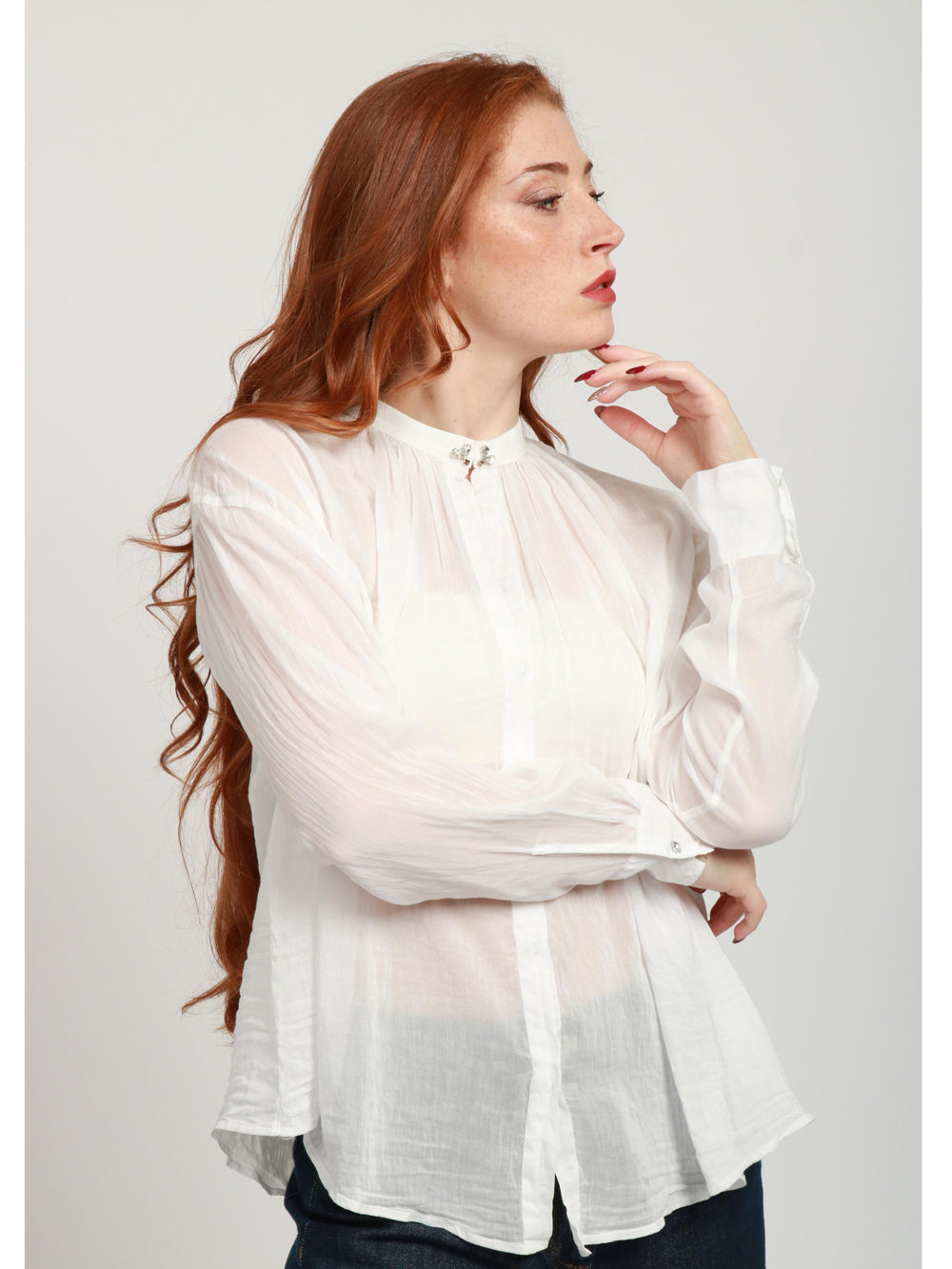 FORTE FORTE Camicia Bohemienne in Voile di Cotone e Seta Bianca Bianco