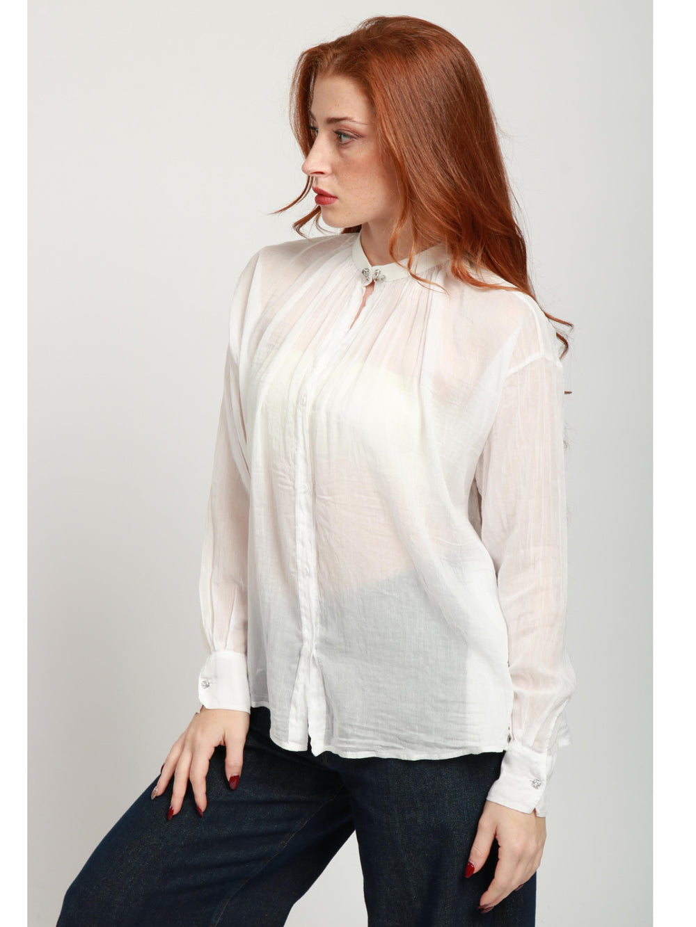 FORTE FORTE Camicia Bohemienne in Voile di Cotone e Seta Bianca Bianco