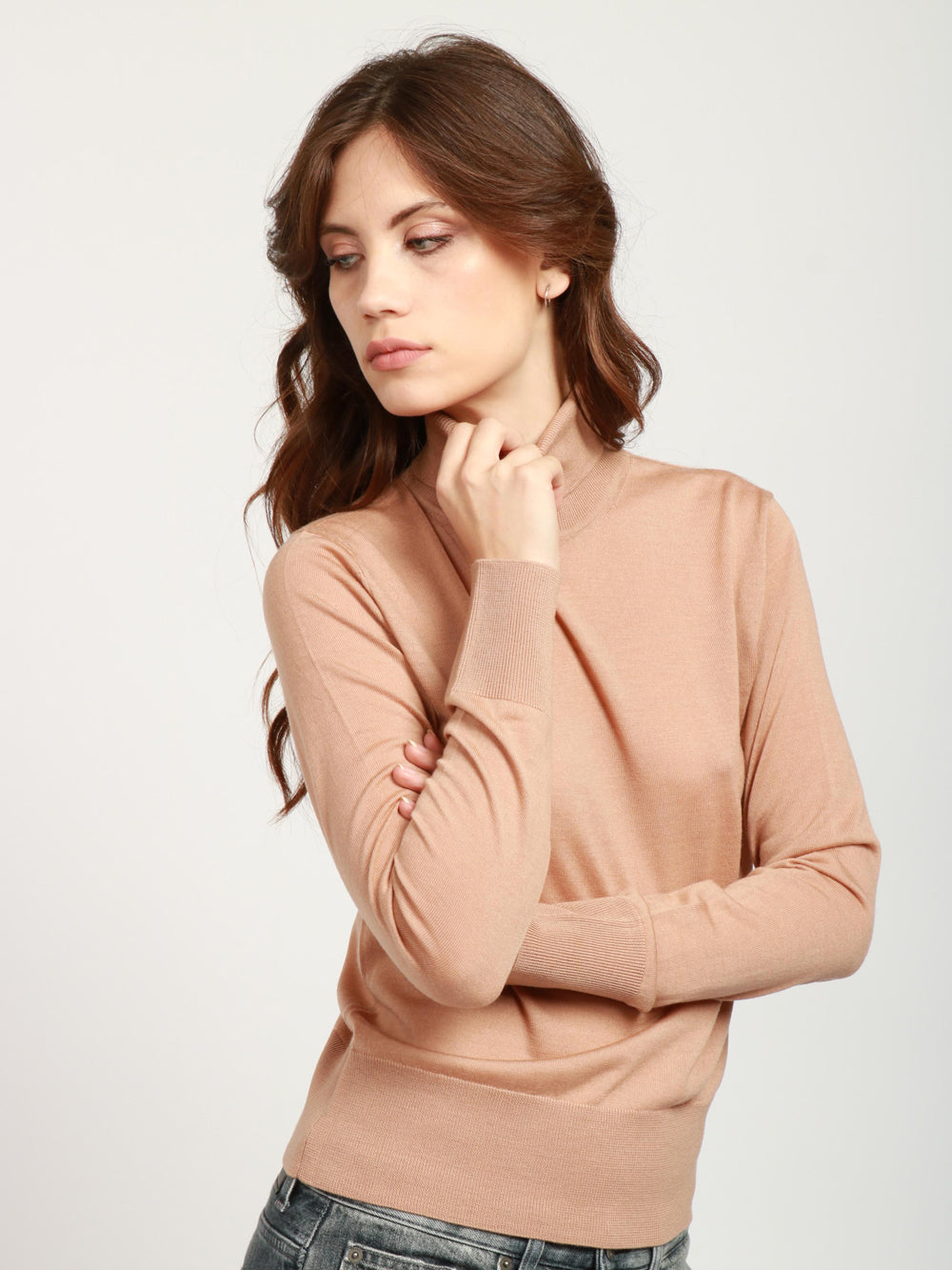 FORTE FORTE Maglia in Lana Vergine Cammello con Collo Alto Camel