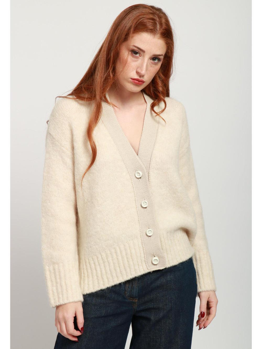 FORTE FORTE Cardigan in Lana e Mohair Avorio Avorio