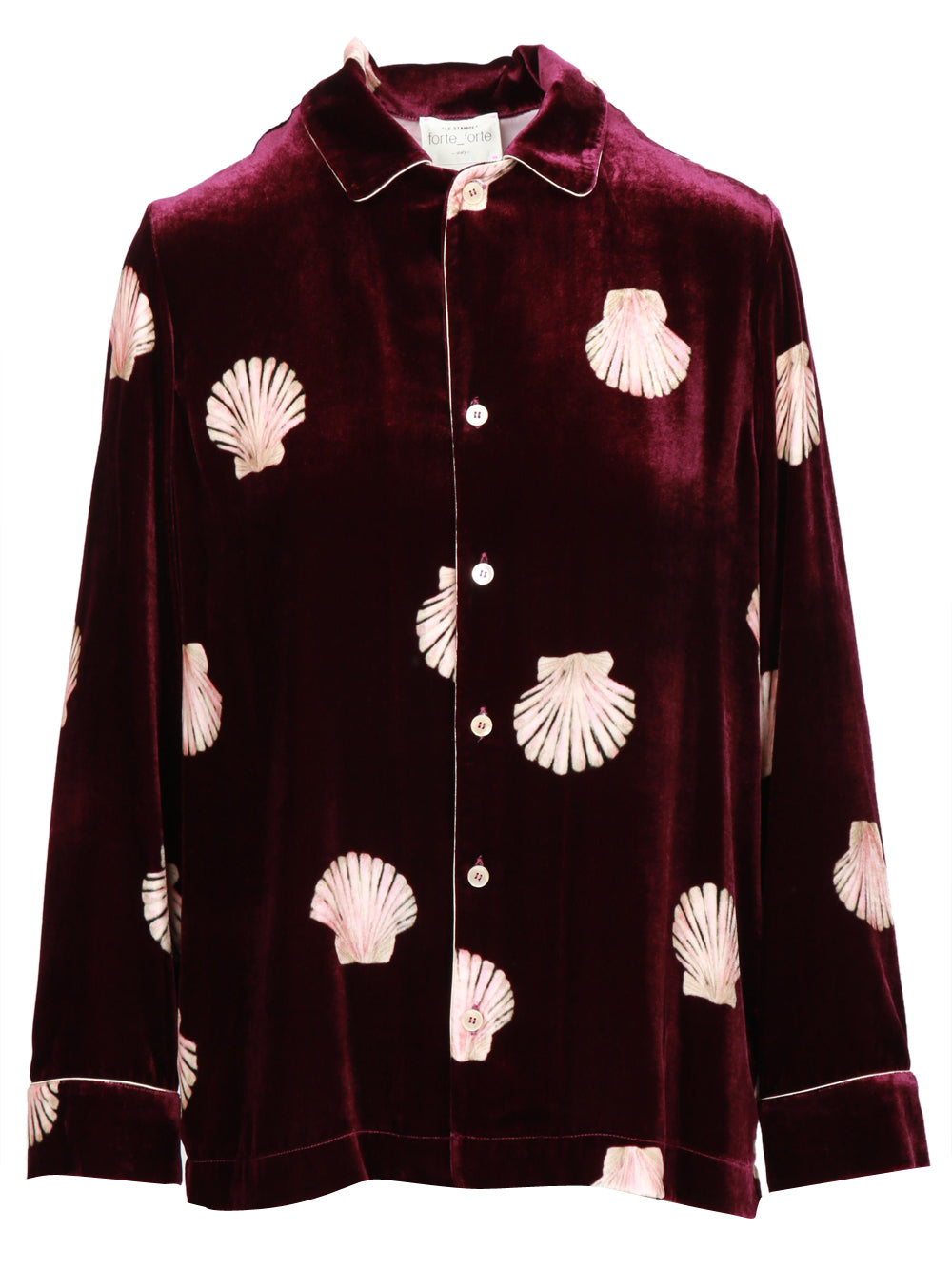 FORTE FORTE Camicia Pigiama in Velluto Bordeaux con Stampa Mother of Pearl Bordeaux rosa