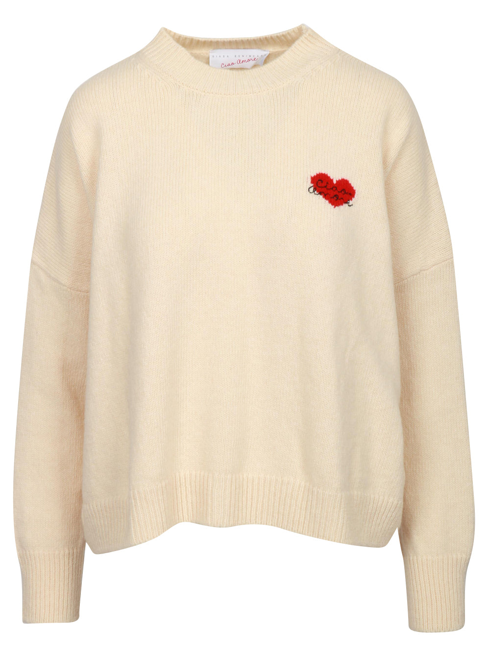 GIADA BENINCASA Maglia Heart Beat in Lana e Cashmere Panna con Cuore Panna