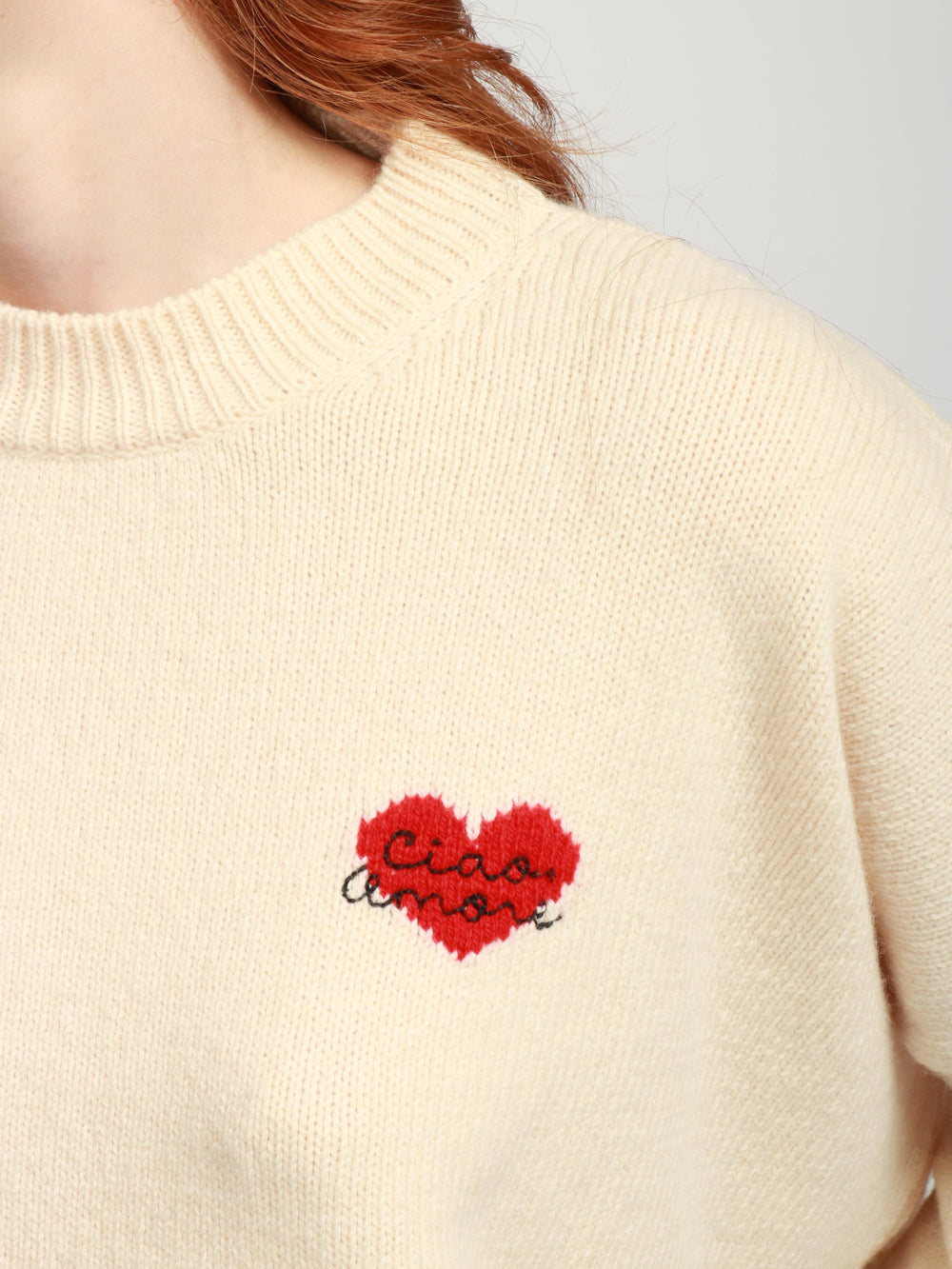 GIADA BENINCASA Maglia Heart Beat in Lana e Cashmere Panna con Cuore Panna