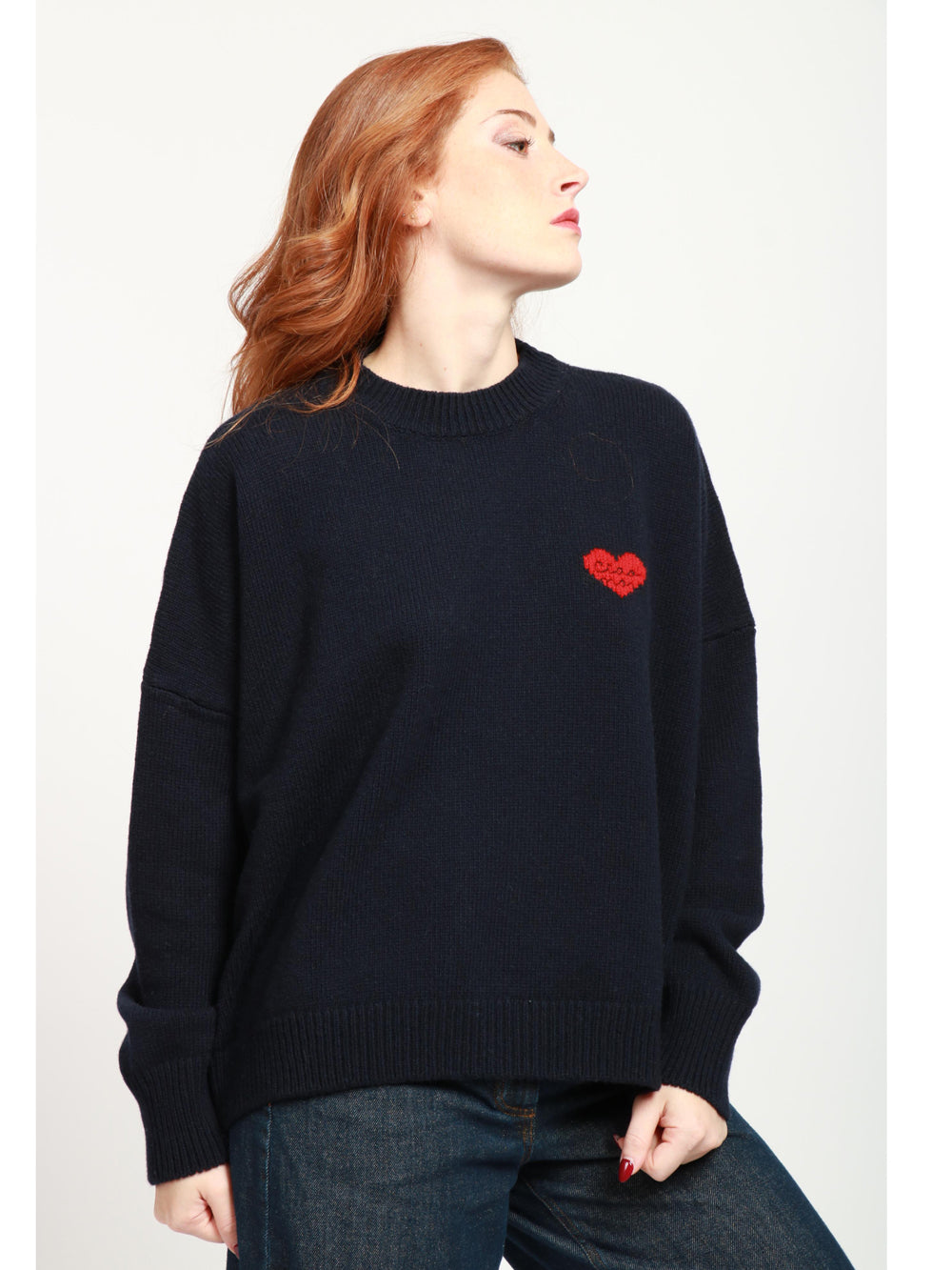 GIADA BENINCASA Maglia Heart Beat in Lana e Cashmere Blu con Cuore Blu