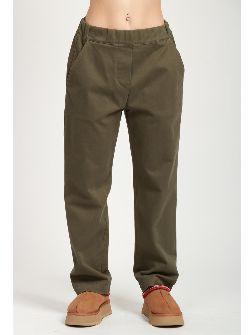 HAPPY25 Pantaloni Allegria in Cotone Verdi Militare Militare