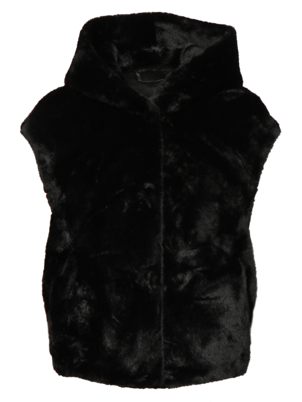 Jamilla Gilet in Ecopelliccia Nera con Cappuccio Nero