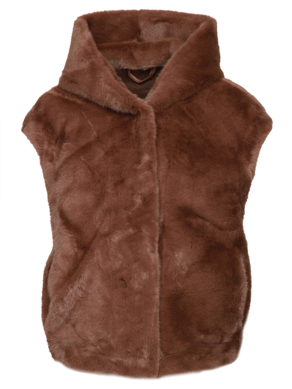 Jamilla Gilet in Ecopelliccia Marrone con Cappuccio Marrone