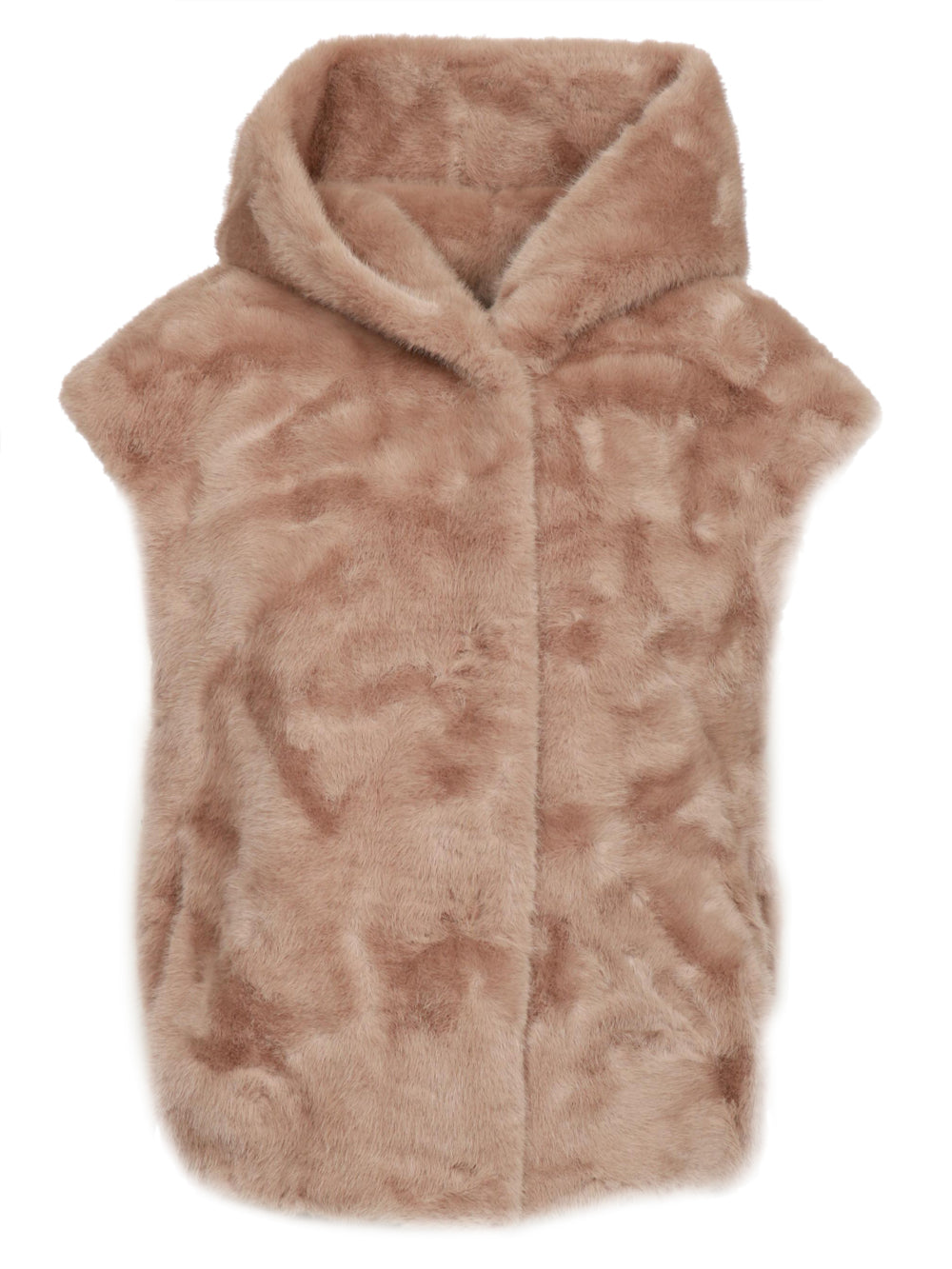 Jamilla Gilet in Ecopelliccia Nocciola con Cappuccio Fango