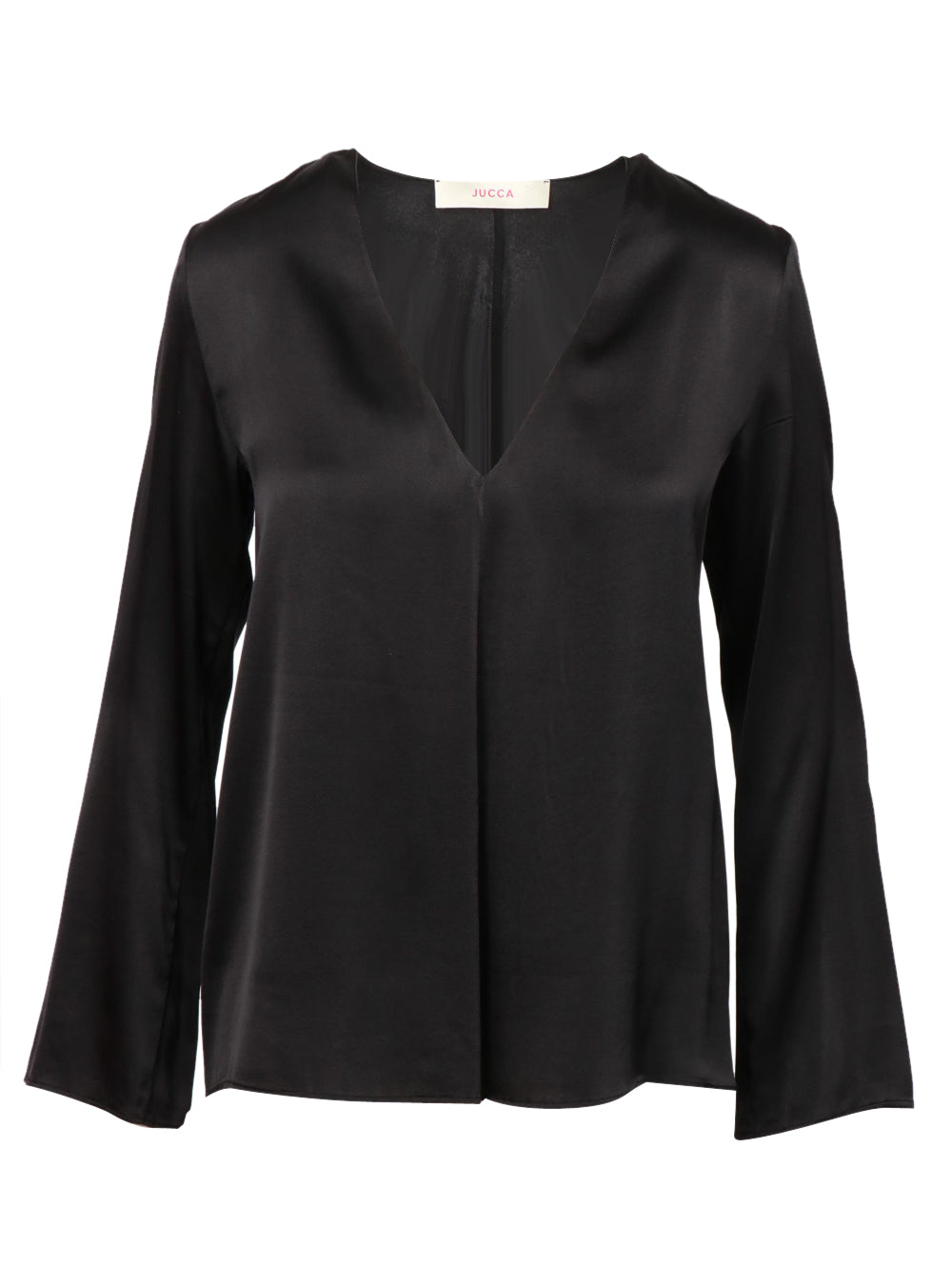 JUCCA Blusa in Seta Nera con Scollo a V Nero