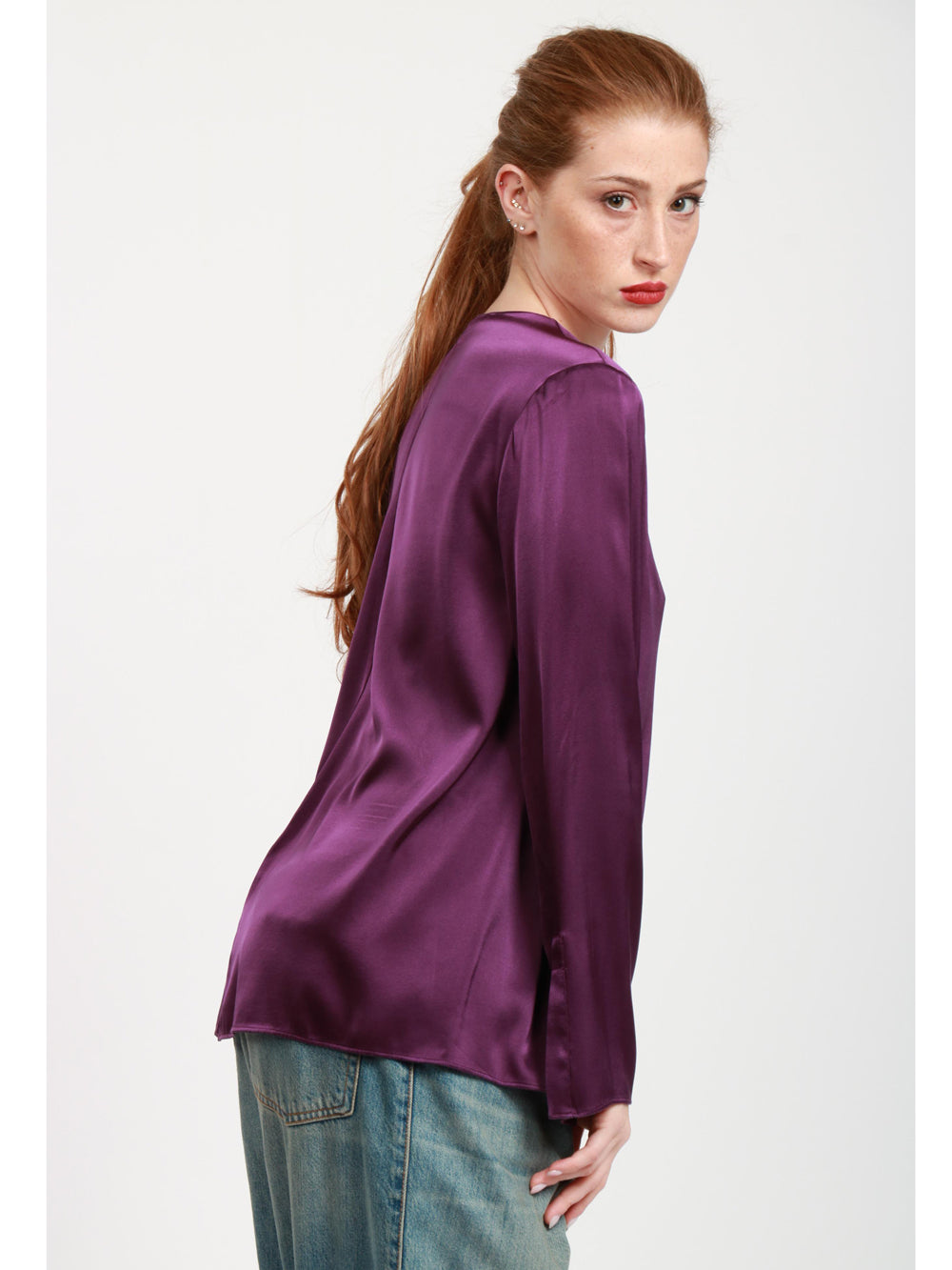 JUCCA Blusa in Seta Viola con Scollo a V Viola