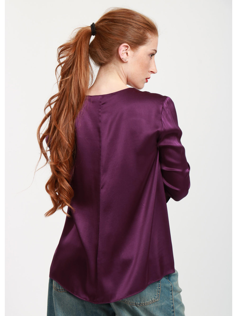 JUCCA Blusa in Seta Viola con Scollo a V Viola