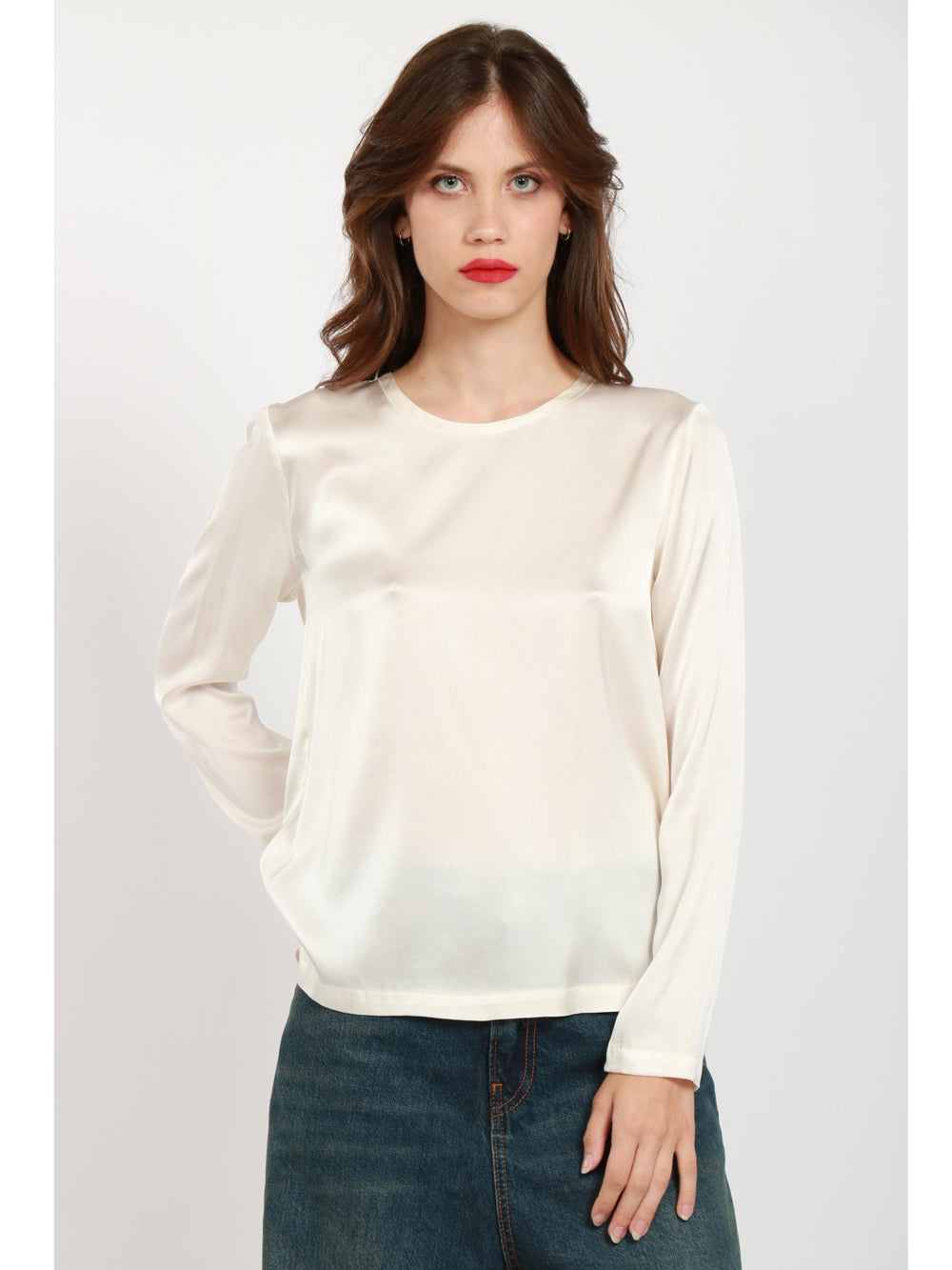 JUCCA Blusa Girocollo in Seta Panna Panna