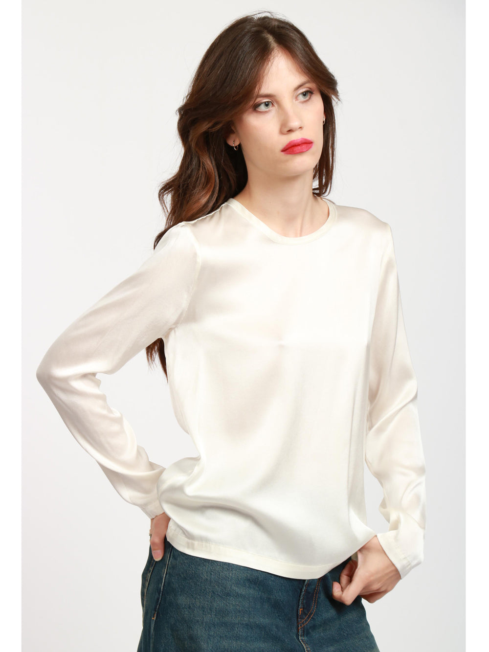 JUCCA Blusa Girocollo in Seta Panna Panna